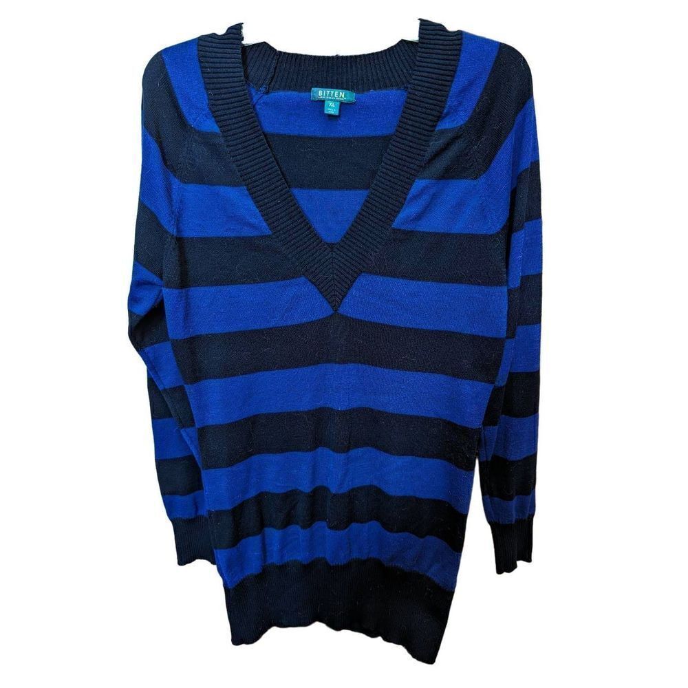 Bitten By Sarah Jessica Parker Women's Blue Striped Tunic Length Sweater Extra L